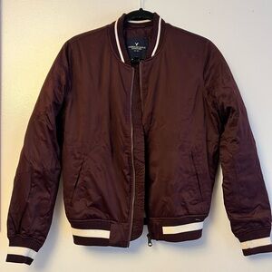 American Eagle Outfitters Women's Wine Bomber Jacket with Contrast Trim